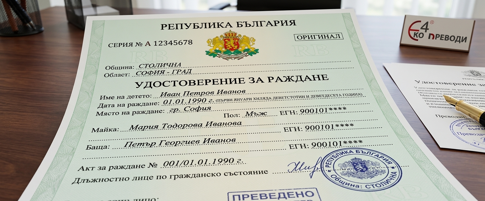 Превод на удостоверение за раждане