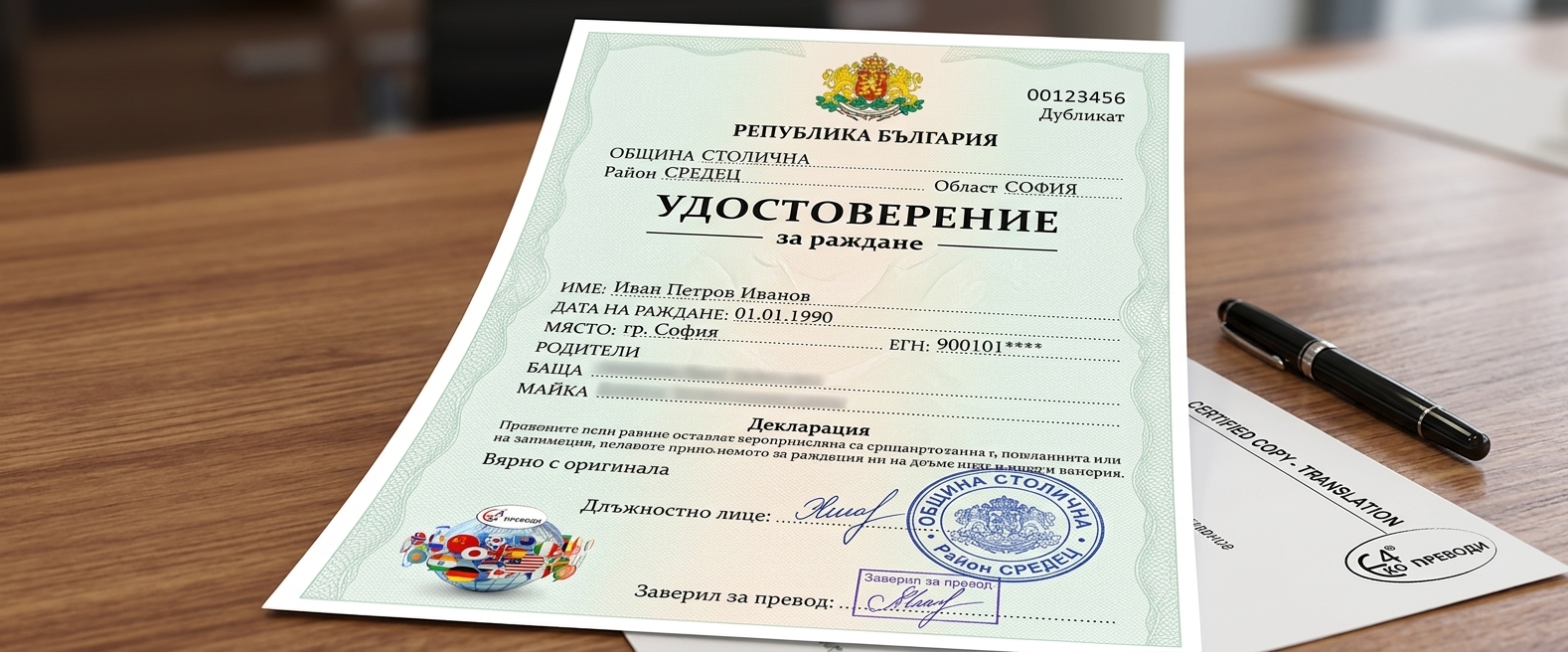 Превод на удостоверение