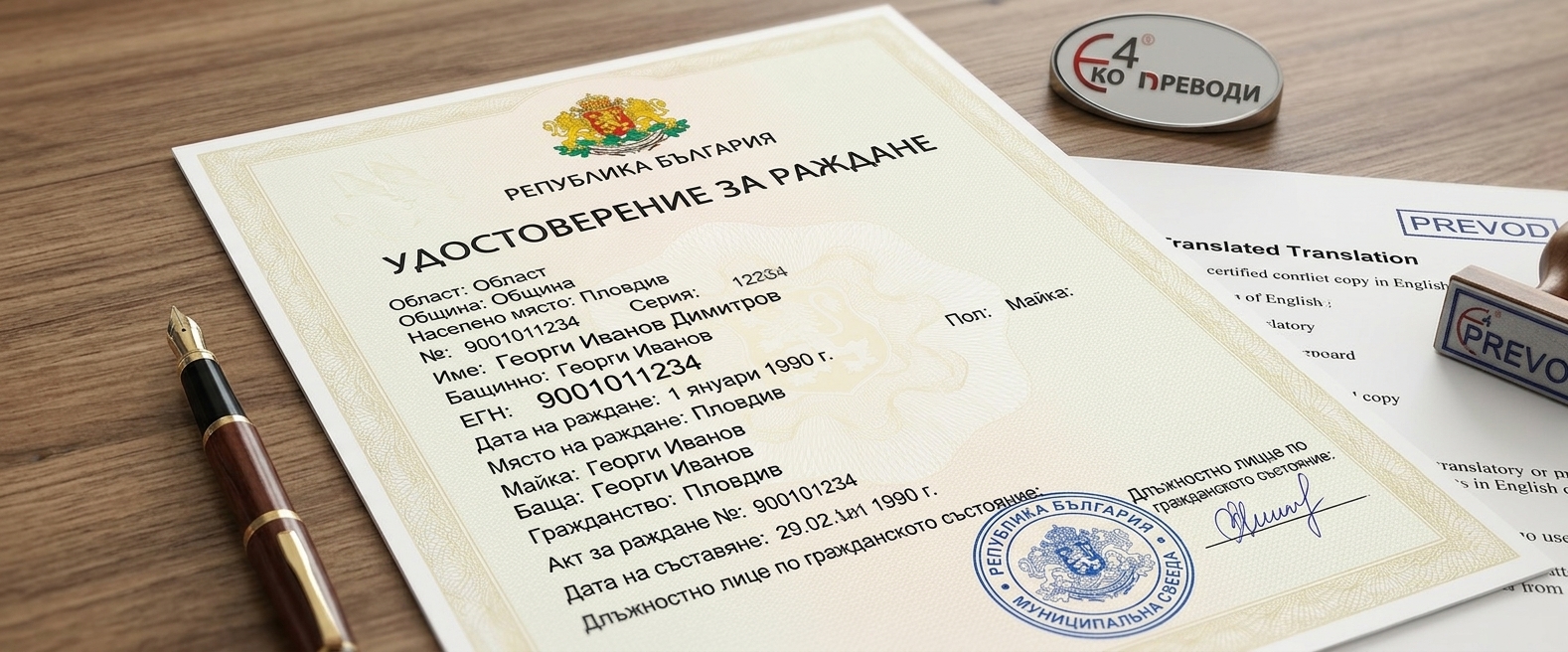 Превод на удостоверение за раждане