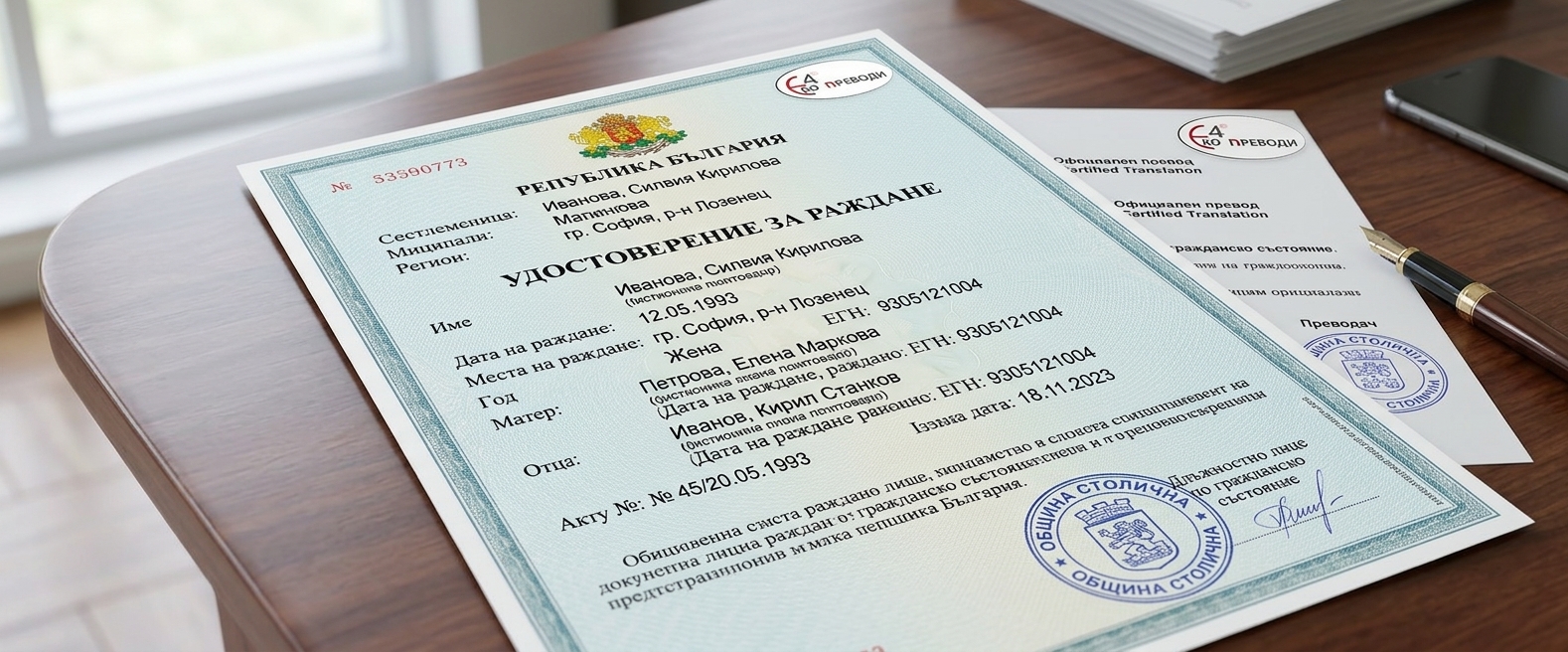 Превод на удостоверение за раждане